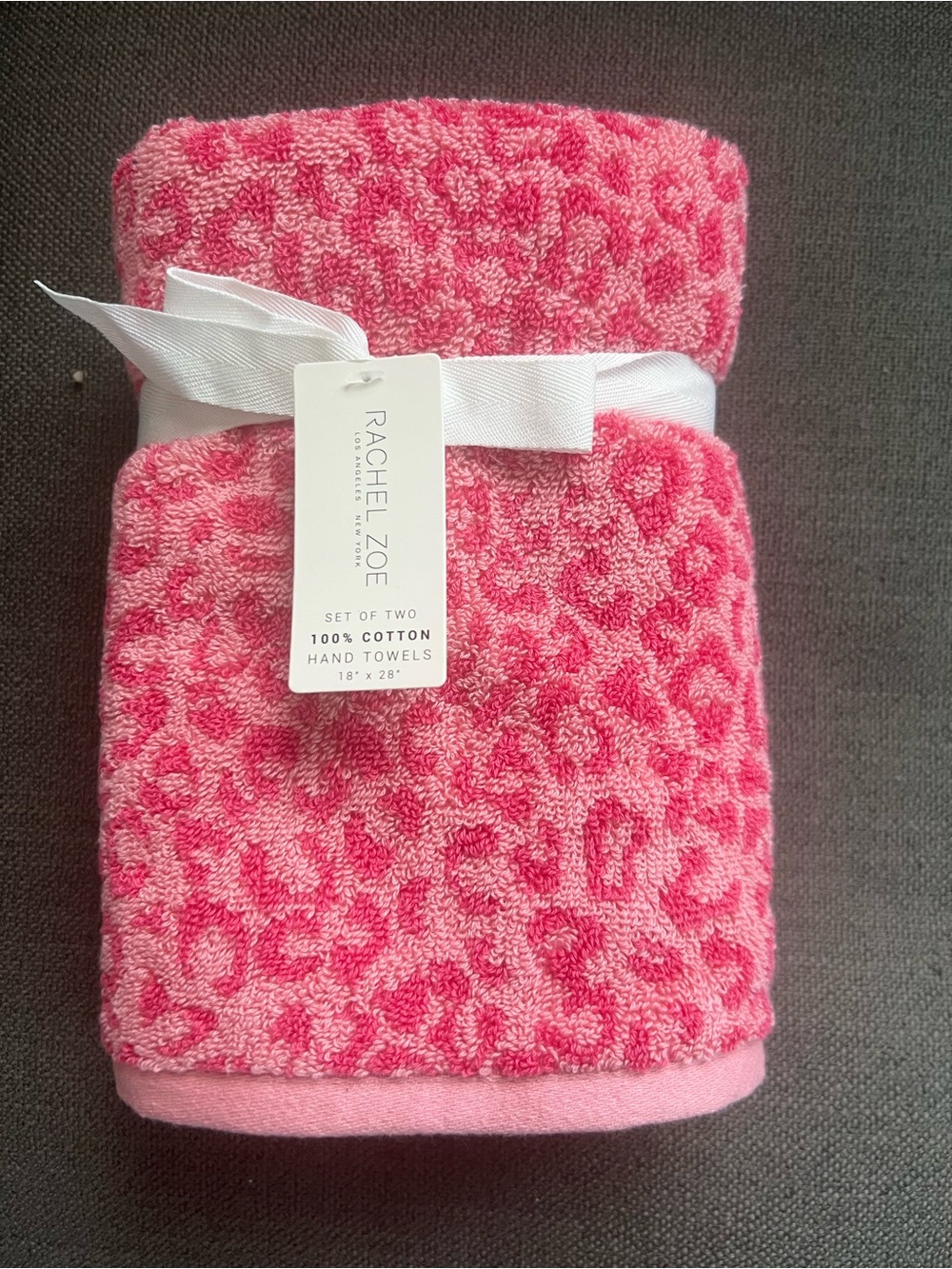 NWT Rachel Zoe Leopard Print Hand Towel Set 2 pc cheetah pink